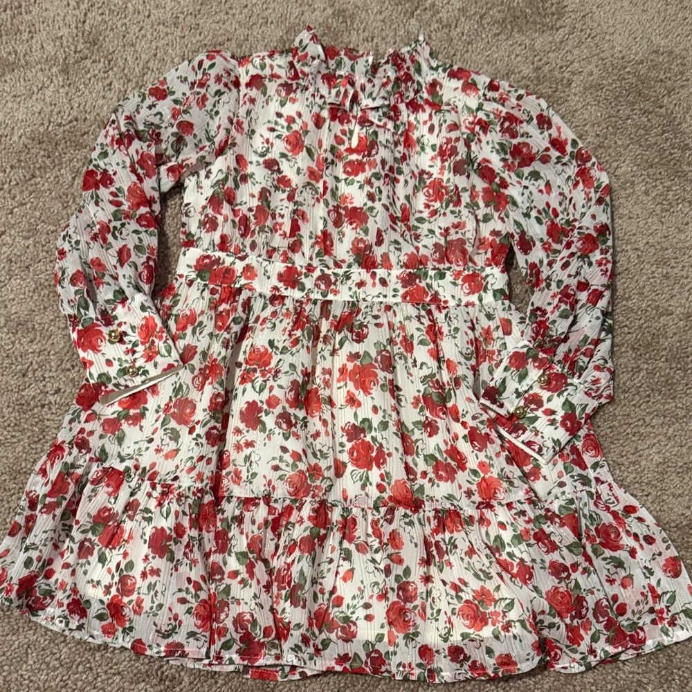 Janie and Jack Floral Red and White Kids Formal Dress